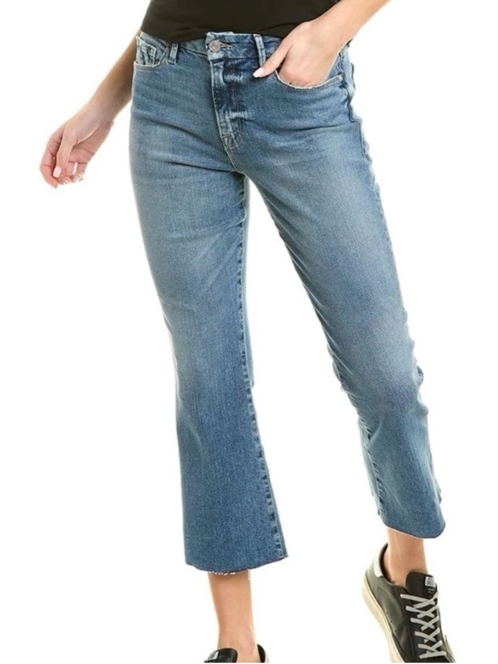 Frame Denim Le Crop Mini Boot Jeans Raw Hem in Jadite Blue Wash, Women’s size 30